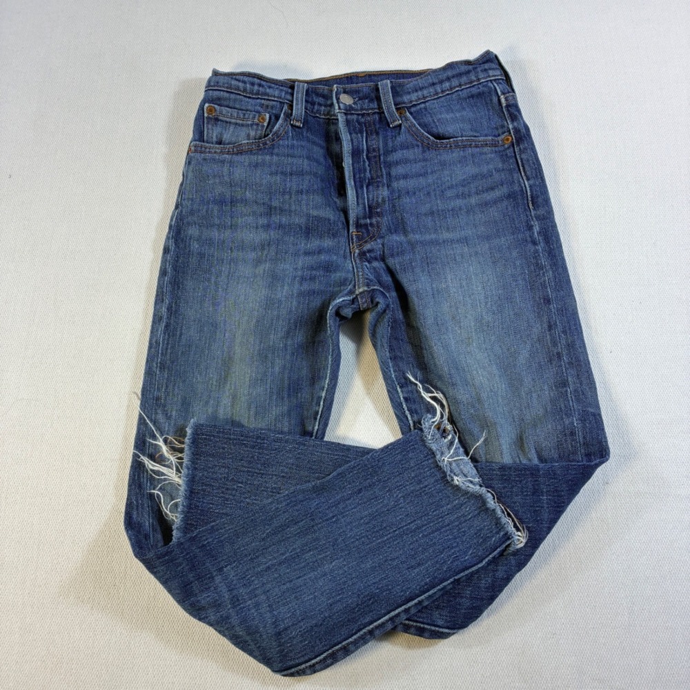 Levis 501 Skinny Jeans Womens 26 Medium Wash High Rise Button Fly Raw Hem 29502‎
